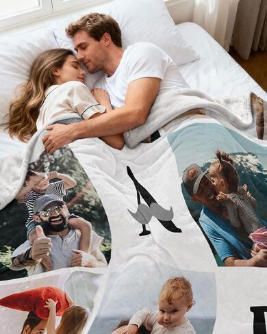 Custom Blanket with Picture, Personalized Blanket, Customized Fleece Throw Blanket Ships Next Day Made in USA Personalized Gifts for Mom Dad Couple Girlfriend Boyfriend Wife Husband in Saudi Arabia