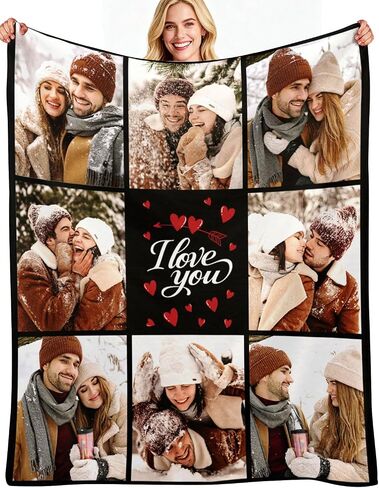 Custom Blanket with Picture, Personalized Blanket, Customized Fleece Throw Blanket Ships Next Day Made in USA Personalized Gifts for Mom Dad Couple Girlfriend Boyfriend Wife Husband in Saudi Arabia