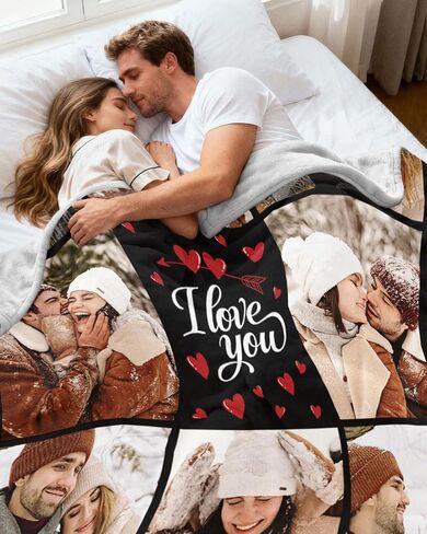 Custom Blanket with Picture, Personalized Blanket, Customized Fleece Throw Blanket Ships Next Day Made in USA Personalized Gifts for Mom Dad Couple Girlfriend Boyfriend Wife Husband in Saudi Arabia