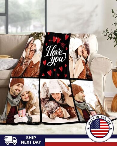 Custom Blanket with Picture, Personalized Blanket, Customized Fleece Throw Blanket Ships Next Day Made in USA Personalized Gifts for Mom Dad Couple Girlfriend Boyfriend Wife Husband in Saudi Arabia
