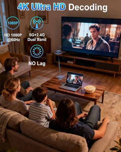 2026 جهاز إرسال واستقبال HDMI لاسلكي مطور 328FT/100M، التوصيل والتشغيل 5G+2.4G محول عرض مجموعة موسع HDMI اللاسلكي، إخراج 4K فك تشفير 1080P، لمراقبة الصوت من الكمبيوتر/جهاز العرض/صندوق التلفزيون in Kuwait