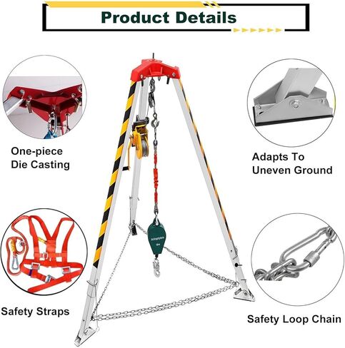 حامل ثلاثي محمول للإنقاذ في الفضاء المحصور - 7 أقدام قابل للتعديل بسعة 2600 رطل مثالي لمجاري مكافحة الحرائق وعمليات الإنقاذ في حالات الطوارئ لخطوط الأنابيب in Saudi Arabia