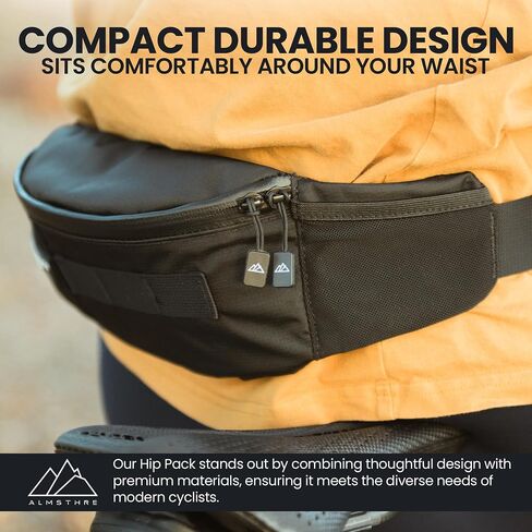 ALMSTHRE Hip Pack - أسود منتصف الليل | حقيبة فاني متينة ومقاومة للماء لراكبي الدراجات | مقاس قابل للتعديل مع مساحة تخزين منظمة | نايلون مقاوم للتمزق معاد تدويره لركوب الدراجات والمشي لمسافات طويلة والحمل اليومي in Kuwait