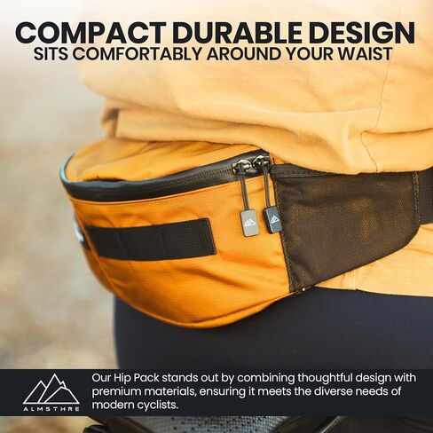 ALMSTHRE Hip Pack - أسود منتصف الليل | حقيبة فاني متينة ومقاومة للماء لراكبي الدراجات | مقاس قابل للتعديل مع مساحة تخزين منظمة | نايلون مقاوم للتمزق معاد تدويره لركوب الدراجات والمشي لمسافات طويلة والحمل اليومي in Kuwait