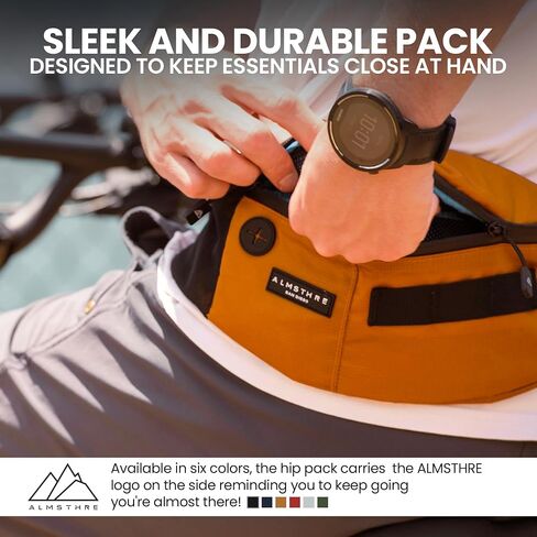 ALMSTHRE Hip Pack - أسود منتصف الليل | حقيبة فاني متينة ومقاومة للماء لراكبي الدراجات | مقاس قابل للتعديل مع مساحة تخزين منظمة | نايلون مقاوم للتمزق معاد تدويره لركوب الدراجات والمشي لمسافات طويلة والحمل اليومي in Kuwait