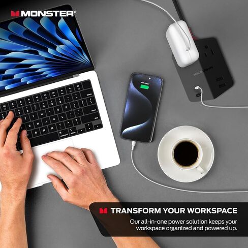 Monster Power Shield: Magnetic Wall Outlet Extender, Multiple Plug Outlet with 2 AC Outlets, 3 USB-A Ports, & 1 USB-C Port (20W) in Saudi Arabia