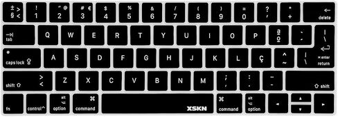 XSKN Portuguese Language Keyboard Skin Cover for 2016 Touch Bar MacBook Pro 13 (A2159 A1989 A1706) & MacBook Pro 15 (A1990 A1707), Plus Touch Bar Protector Gift, US EU Layout (Black) in Saudi Arabia