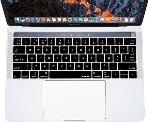 XSKN Portuguese Language Keyboard Skin Cover for 2016 Touch Bar MacBook Pro 13 (A2159 A1989 A1706) & MacBook Pro 15 (A1990 A1707), Plus Touch Bar Protector Gift, US EU Layout (Black) in Saudi Arabia