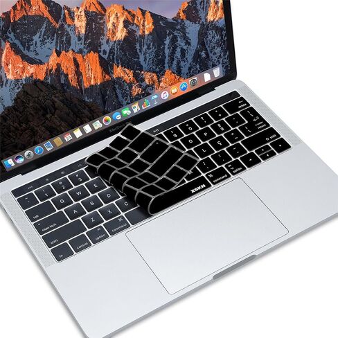 XSKN Portuguese Language Keyboard Skin Cover for 2016 Touch Bar MacBook Pro 13 (A2159 A1989 A1706) & MacBook Pro 15 (A1990 A1707), Plus Touch Bar Protector Gift, US EU Layout (Black) in Saudi Arabia