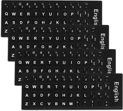 Keyboard Letter Stickers, 4 Pcs Universal English Laptop Keyboard Stickers Replacement with Matte Black Background and White Lettering for PC Computer Laptop Desktop in Saudi Arabia