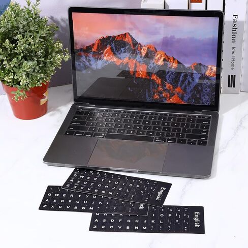 Keyboard Letter Stickers, 4 Pcs Universal English Laptop Keyboard Stickers Replacement with Matte Black Background and White Lettering for PC Computer Laptop Desktop in Saudi Arabia