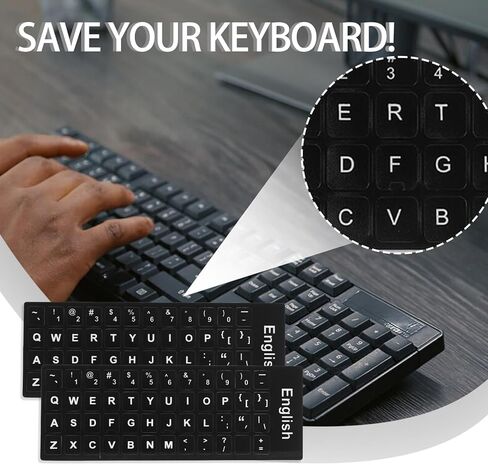 Keyboard Letter Stickers, 4 Pcs Universal English Laptop Keyboard Stickers Replacement with Matte Black Background and White Lettering for PC Computer Laptop Desktop in Saudi Arabia