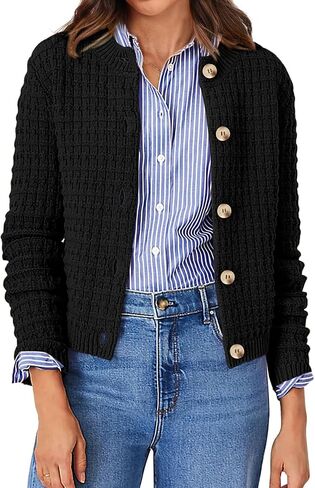 ATHMILE Womens Cardigan Sweaters Casual Long Sleeve Button Down Crewneck Casual Knit Cropped Fall Winter Jackets Clothes in Saudi Arabia