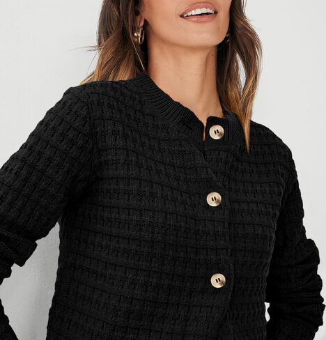 ATHMILE Womens Cardigan Sweaters Casual Long Sleeve Button Down Crewneck Casual Knit Cropped Fall Winter Jackets Clothes in Saudi Arabia