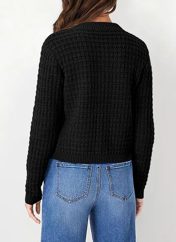 ATHMILE Womens Cardigan Sweaters Casual Long Sleeve Button Down Crewneck Casual Knit Cropped Fall Winter Jackets Clothes in Saudi Arabia
