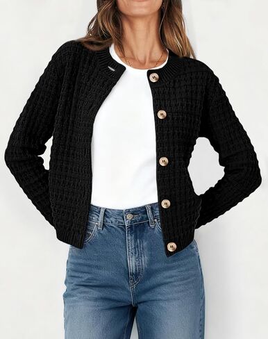 ATHMILE Womens Cardigan Sweaters Casual Long Sleeve Button Down Crewneck Casual Knit Cropped Fall Winter Jackets Clothes in Saudi Arabia