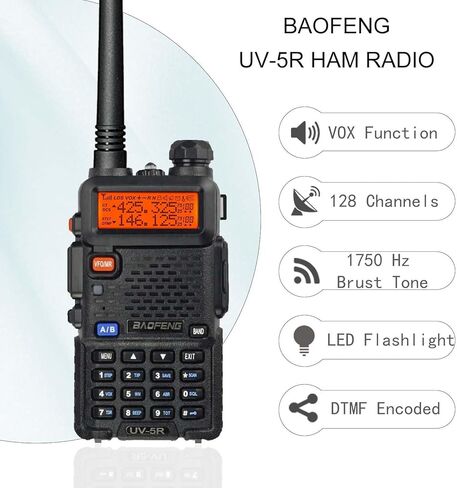 Baofeng UV-5R راديو ثنائي الاتجاه محمول باليد راديو هام ثنائي النطاق (2PACK، أسود) in Kuwait