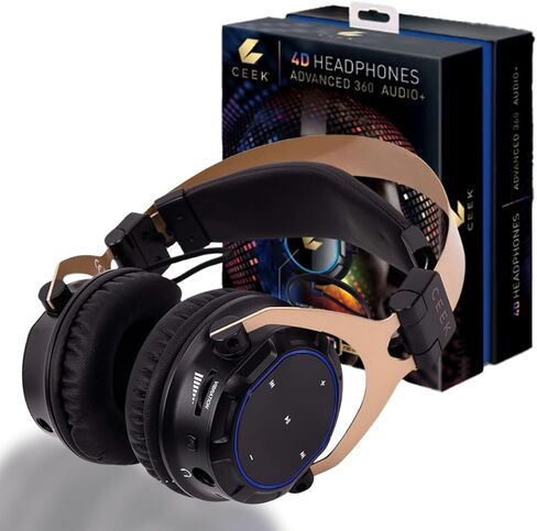 CEEK Wireless Bluetooth Headphones Over Ear with Noise Cancelling, 360° Surround Sound, Foldable Design & Detachable Mic - Headphones for Gym, Gaming, Music & Travel with Earth Shaking Bass - Gold. in Kuwait