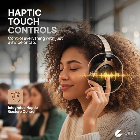 CEEK Wireless Bluetooth Headphones Over Ear with Noise Cancelling, 360° Surround Sound, Foldable Design & Detachable Mic - Headphones for Gym, Gaming, Music & Travel with Earth Shaking Bass - Gold. in Kuwait