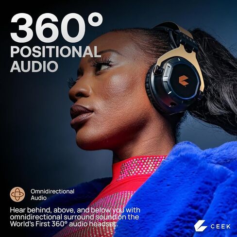 CEEK Wireless Bluetooth Headphones Over Ear with Noise Cancelling, 360° Surround Sound, Foldable Design & Detachable Mic - Headphones for Gym, Gaming, Music & Travel with Earth Shaking Bass - Gold. in Kuwait