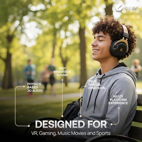 CEEK Wireless Bluetooth Headphones Over Ear with Noise Cancelling, 360° Surround Sound, Foldable Design & Detachable Mic - Headphones for Gym, Gaming, Music & Travel with Earth Shaking Bass - Gold. in Kuwait