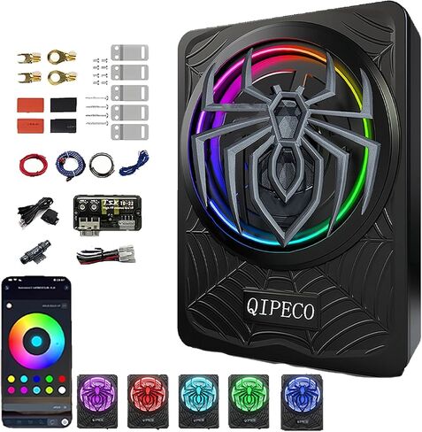 2025 Upgraded 10" 1200w Car Subwoofer, Slim Underseat Powered Car Subwoofer and Amp Package with RGB Light, Car/Truck Sub Built in Amplifier for Outstanding Heat Dissipation, APP Control Lights in Saudi Arabia
