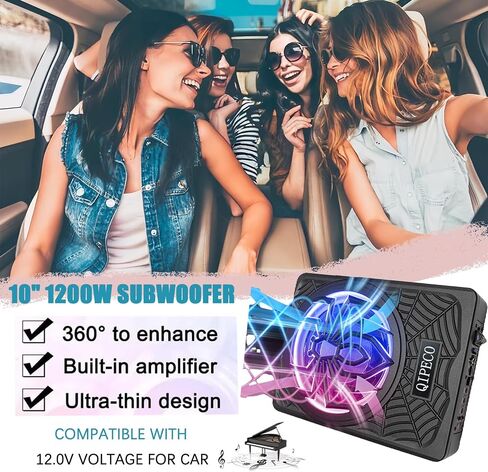 2025 Upgraded 10" 1200w Car Subwoofer, Slim Underseat Powered Car Subwoofer and Amp Package with RGB Light, Car/Truck Sub Built in Amplifier for Outstanding Heat Dissipation, APP Control Lights in Saudi Arabia