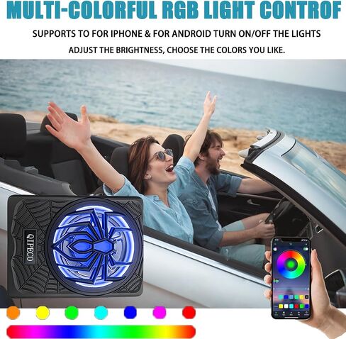 2025 Upgraded 10" 1200w Car Subwoofer, Slim Underseat Powered Car Subwoofer and Amp Package with RGB Light, Car/Truck Sub Built in Amplifier for Outstanding Heat Dissipation, APP Control Lights in Saudi Arabia