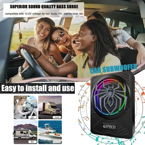 2025 Upgraded 10" 1200w Car Subwoofer, Slim Underseat Powered Car Subwoofer and Amp Package with RGB Light, Car/Truck Sub Built in Amplifier for Outstanding Heat Dissipation, APP Control Lights in Saudi Arabia
