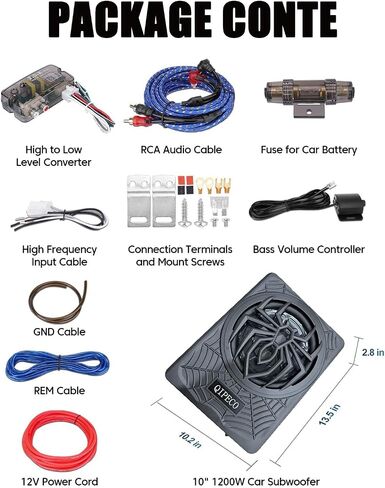 2025 Upgraded 10" 1200w Car Subwoofer, Slim Underseat Powered Car Subwoofer and Amp Package with RGB Light, Car/Truck Sub Built in Amplifier for Outstanding Heat Dissipation, APP Control Lights in Saudi Arabia