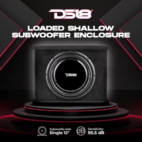 DS18 SB12 Single 12" Loaded Shallow Subwoofer Enclosure 700 Watts Max Power 350 Watts RMS @ 2-ohm Sealed Box - Fits into Any Vehicle - Great for Tight Space in Saudi Arabia