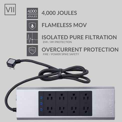 سلسلة Austere V، شريط طاقة حامي من 8 منافذ، 3000 جول، تصفية EMI/RFI، 3 منافذ USB-C ومنفذين USB-A 2.4 أمبير، مؤشرات LED، حماية التيار الزائد، ضمان المكونات لمدة 5 سنوات in Saudi Arabia