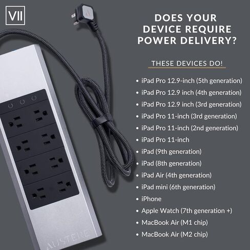 سلسلة Austere V، شريط طاقة حامي من 8 منافذ، 3000 جول، تصفية EMI/RFI، 3 منافذ USB-C ومنفذين USB-A 2.4 أمبير، مؤشرات LED، حماية التيار الزائد، ضمان المكونات لمدة 5 سنوات in Saudi Arabia