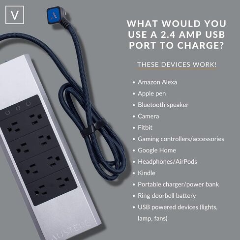 سلسلة Austere V، شريط طاقة حامي من 8 منافذ، 3000 جول، تصفية EMI/RFI، 3 منافذ USB-C ومنفذين USB-A 2.4 أمبير، مؤشرات LED، حماية التيار الزائد، ضمان المكونات لمدة 5 سنوات in Saudi Arabia