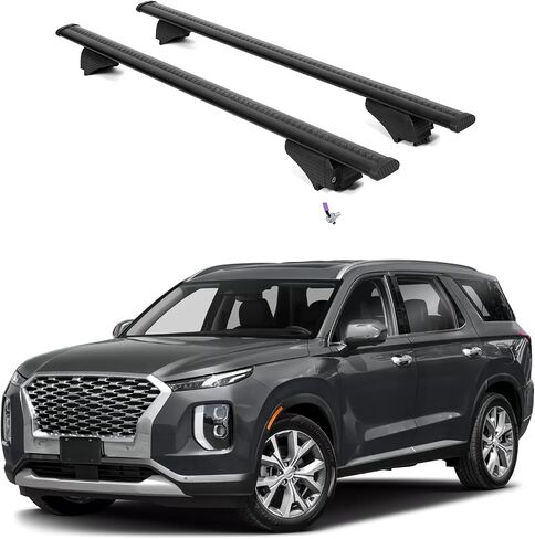 قضبان متقاطعة لحامل السقف ERKUL لسيارة Hyundai Palisade 2019-2025 | قضبان متقاطعة من الألومنيوم مع قفل مضاد للسرقة على السطح | متوافق مع فلوش ريلز - أسود in Kuwait