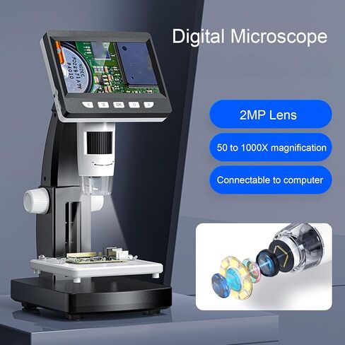 1000X Digital Microscope, 1080P Magnifier with 8 Adjustable LED Lights, 4.3 Inch Screen for Circuit Board Inspection, and Jewelry Examination, Skin Inspection, 1000x in Saudi Arabia