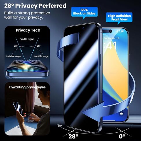 واقي شاشة للخصوصية غير لامع من Uyiton لهاتف iPhone 17 Pro Max - مضاد لبصمات الأصابع [سهل التركيب] مضاد للتجسس ومضاد للكسر بتغطية كاملة 9H غطاء شاشة من الزجاج المقوى، عبوتان in Kuwait