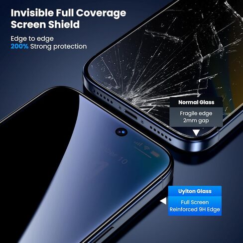 واقي شاشة للخصوصية غير لامع من Uyiton لهاتف iPhone 17 Pro Max - مضاد لبصمات الأصابع [سهل التركيب] مضاد للتجسس ومضاد للكسر بتغطية كاملة 9H غطاء شاشة من الزجاج المقوى، عبوتان in Kuwait