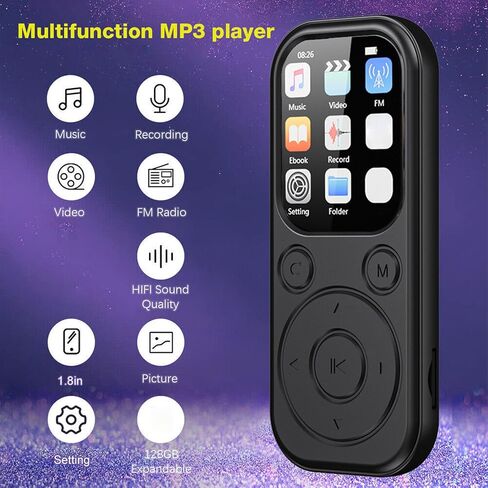 Dpofirs MP3 Player with Bluetooth 5.4, Portable Music Player with HiFi Sound for Sports Runners, 2inch Screen, 500mAh, Book Reader, Alarm Clock, FM, 128GB Expandable (No Small Memory Card) in Saudi Arabia