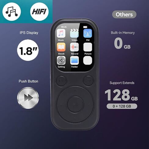 Dpofirs MP3 Player with Bluetooth 5.4, Portable Music Player with HiFi Sound for Sports Runners, 2inch Screen, 500mAh, Book Reader, Alarm Clock, FM, 128GB Expandable (No Small Memory Card) in Saudi Arabia