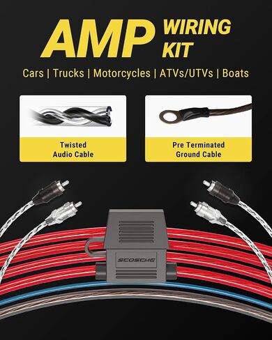 Scosche KPA6CC 6 Gauge 2-Channel Amp Wiring Kit, Complete Amplifier Installation Kit for Car Speakers & Subwoofers with Power & Ground Cables, RCA Audio Cable, Speaker Wire, Fuse Holder & Terminals in Saudi Arabia