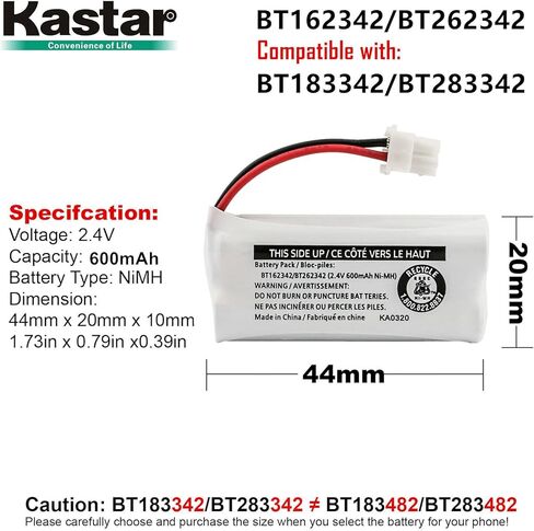 Kastar 2-Pack استبدال البطارية لـ Vtech CS6114 CS6114-2 CS6114-11 CS6124 CS6124-2 CS6124-21 CS6199-42 CS6309 CS6319 CS6319-2 CS6319-3 CS6319-5 CS6328 CS6329 CS6329-2 CS6329-3 سماعة CS6329-4 in Saudi Arabia