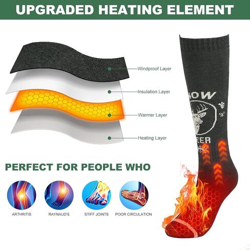 SNOW DEER Hunting Heated Socks for Men Women, Rechargeable Electric Heating Warm Sock for Motorcycle Hunting Ski Hiking Cold Winter Work Washable in Kuwait