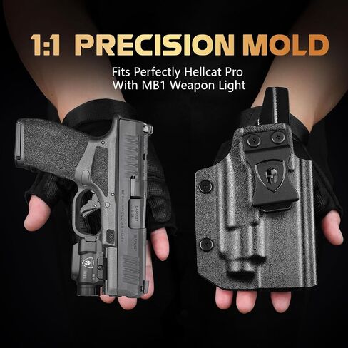 WARRIORLAND Hellcat Pro Holster with Light – IWB Kydex Holster & 500 Lumen Rail Mounted Laser LED Flashlight Combo, MB1 Compact Tactical Weapon Light with Power Indicator, Right Hand Carry in Saudi Arabia