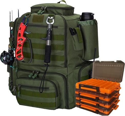 حقيبة ظهر لصيد الأسماك مع صناديق معالجة، حقيبة ظهر لصيد الأسماك سعة 45 لتر، صندوق أدوات صيد السمك، حقيبة تخزين كبيرة مضادة للماء في الهواء الطلق، هدايا عيد الميلاد للرجال (أسود) in Kuwait