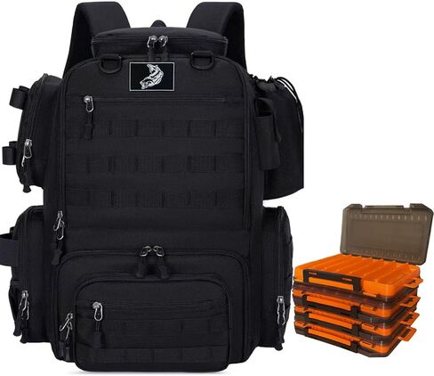 حقيبة ظهر لصيد الأسماك مع صناديق معالجة، حقيبة ظهر لصيد الأسماك سعة 45 لتر، صندوق أدوات صيد السمك، حقيبة تخزين كبيرة مضادة للماء في الهواء الطلق، هدايا عيد الميلاد للرجال (أسود) in Kuwait