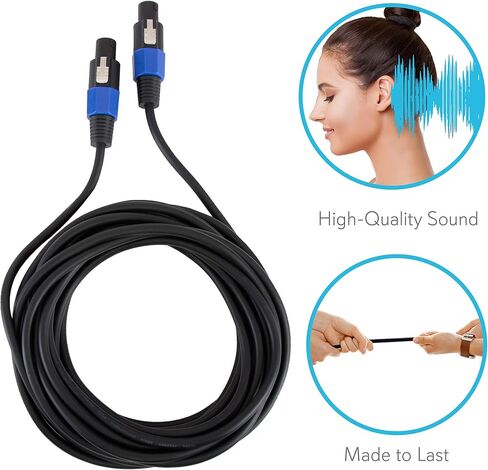 Pyle-Pro Audio Cord Connector to Male Speakon Connection 30 ft 12 Gauge Black Heavy Duty Professional Speaker Cable Wire-Delivers Sound-Pyle PPSS30, USB in Saudi Arabia