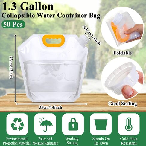 1.3 Gallon Collapsible Water Storage Bag Emergency Jug Container Clear Plastic Water Bladder for Outdoor Sport Camping Hiking No Leak, Freezable, Odorless, Flat Folding (No Scale) in Saudi Arabia