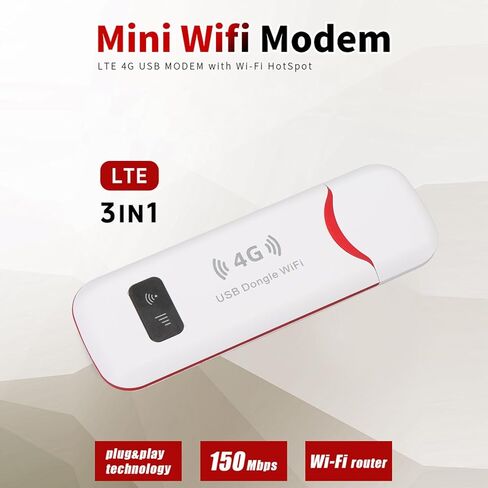 4G LTE USB Modem WiFi Hotspot, 150Mbps High Speed Portable Internet Stick with Enhanced Antenna, Plug and Play for Laptop, Support up to 10 Users, Ideal for Holiday Trips in Saudi Arabia