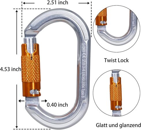 مشابك حلقة تسلق بقفل تلقائي معتمدة من CE، حلقة تسلق بقفل عالي التحمل على شكل 22KN O لتسلق الصخور وتسلق الجبال والإنقاذ in Kuwait